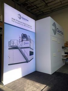 RENTAL: 10' x 20 x 12 ft. High Custom Design with Gravitee System Structure, Storage Closet with Locking Door, and 8 x 12 Lightbox. Includes (2) White Laminated Shelves, Large Monitor Mount, and Special Hanging Brackets for Client&acirc;��s Existing Lightbox Di